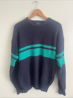 VTG 90’s Rugby Fisherman Style High Sierra Sweater in Navy with Teal Stripe